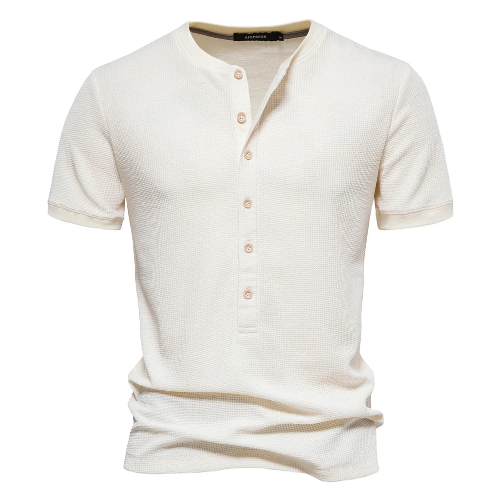 Herren Henley T-Shirt aus Baumwolle im einfarbigen lässigen Design für den Sommer