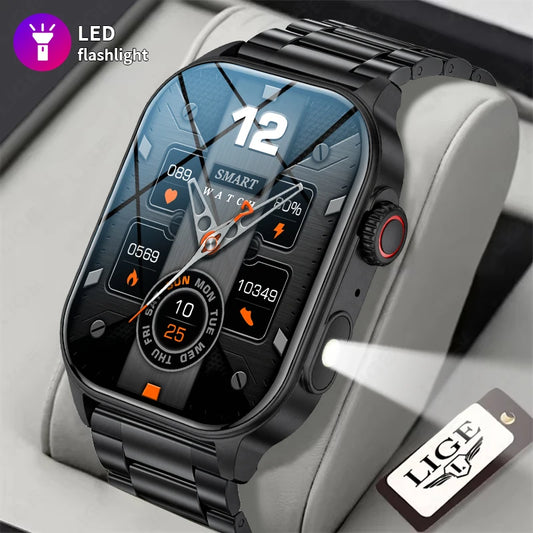 LIGE Military Outdoor 2,01 "Smart Uhr Männer Bluetooth Anruf 100 + Sport Modus Taschenlampe Smartwatch IP68 Wasserdicht Für Android iOS