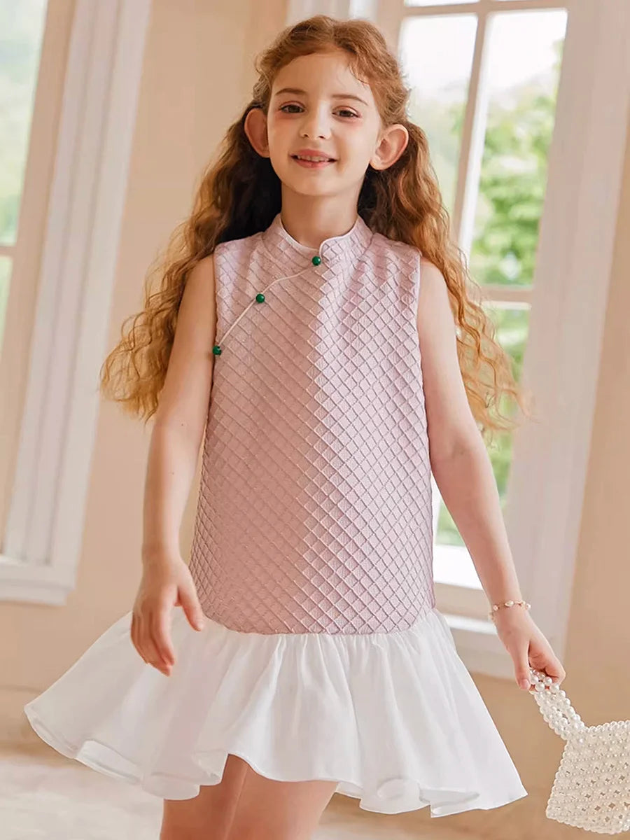 Beiges Prinzessinnen-Kleid für Mädchen mit kurzen Ärmeln – ideal für Hochzeiten und Geburtstage, Größe 110-170 cm