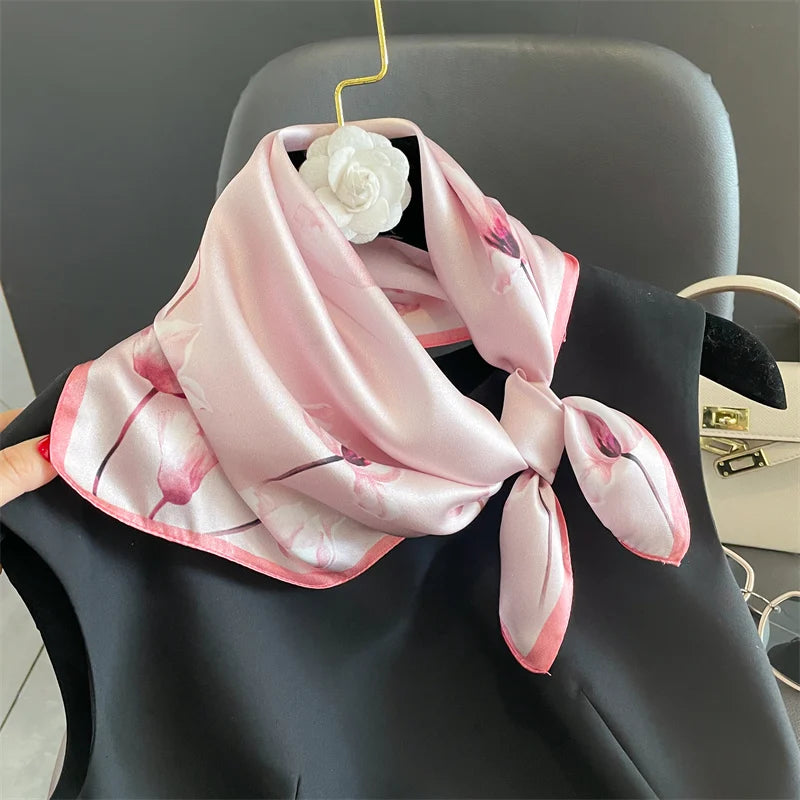 Damen Seidensatin Schal Tasche Kopf Bandana Halstuch bedruckt F