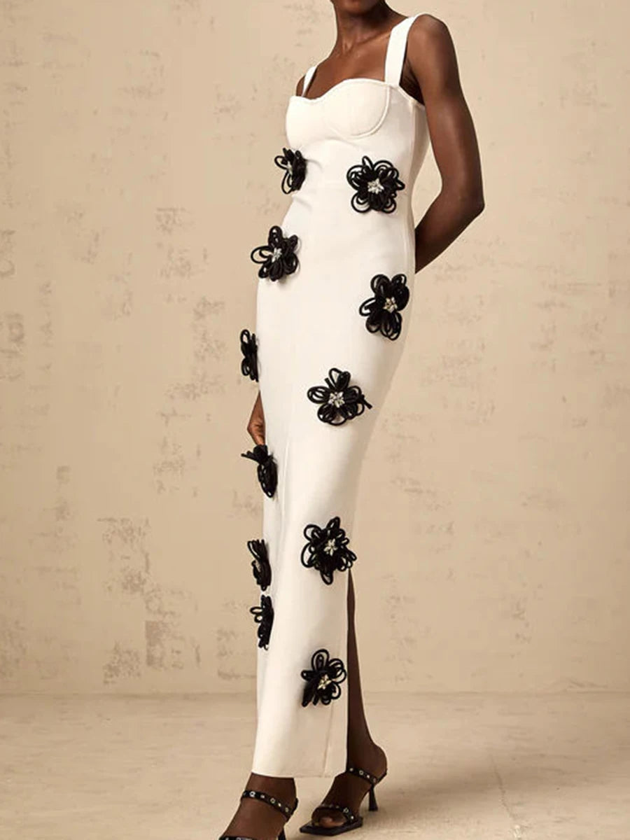 Asymmetrisches ärmelloses Damenkleid mit Rundhalsausschnitt und Stickerei – hohles Design und figurbetontes High-Waist-Design