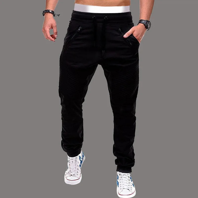 Neue lässige und modische Tether-elastische Sporthose für Herren, Doppelreißverschluss, gestreifte Hose, Trainingshose