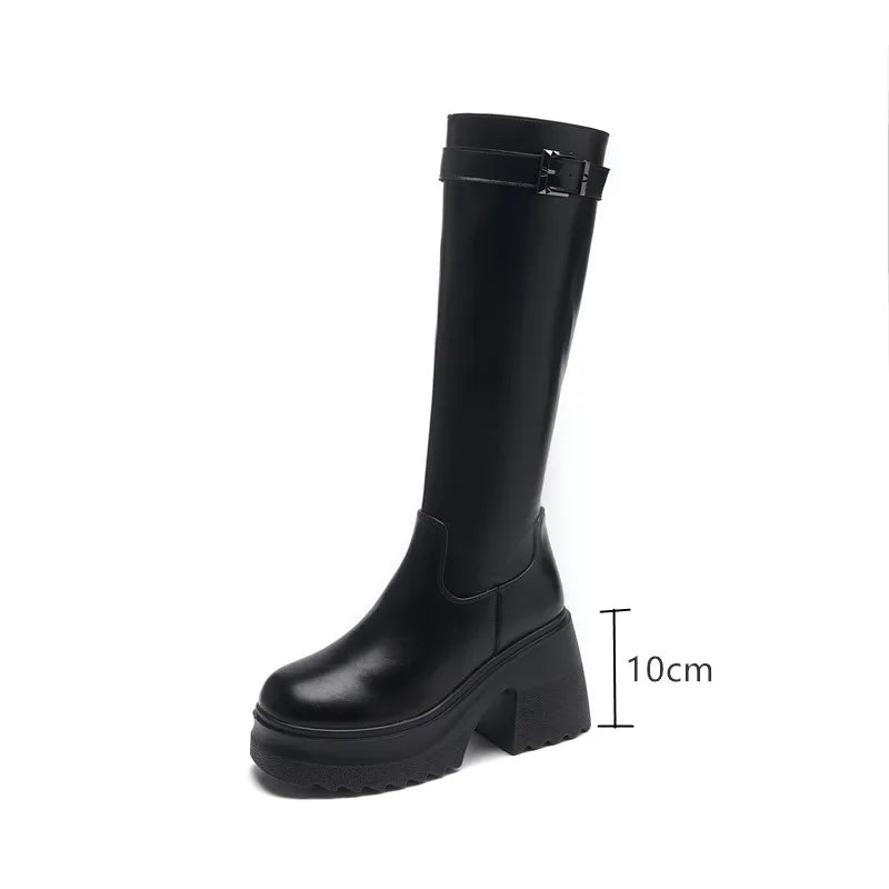 Damen Lange Stiefel im modischen Stil mit 10 cm hoher Plattform