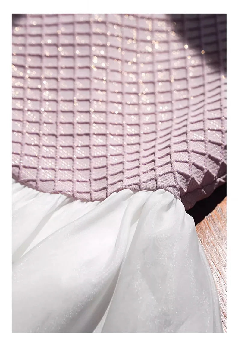 Beiges Prinzessinnen-Kleid für Mädchen mit kurzen Ärmeln – ideal für Hochzeiten und Geburtstage, Größe 110-170 cm