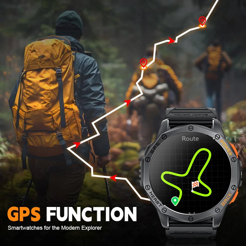 LIGE Military GPS Smart Uhr Männer AMOLED HD Bildschirm Bluetooth Anruf Herzfrequenz LED Taschenlampe Kompass 530 mAh Smartwatches 2025 neue