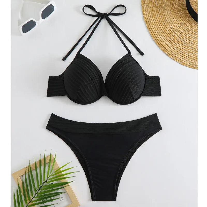 Glamouröses Damen-Bikini-Set mit Push-up-Effekt und glänzendem Design – perfekt für den Strand oder Pool