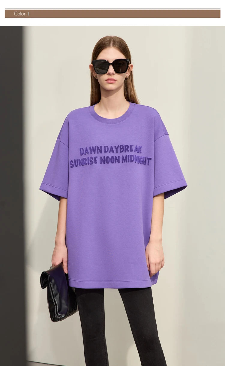 Damen T-Shirts mit Rundhalsausschnitt und losem, lässigem Schnitt mit Stickerei
