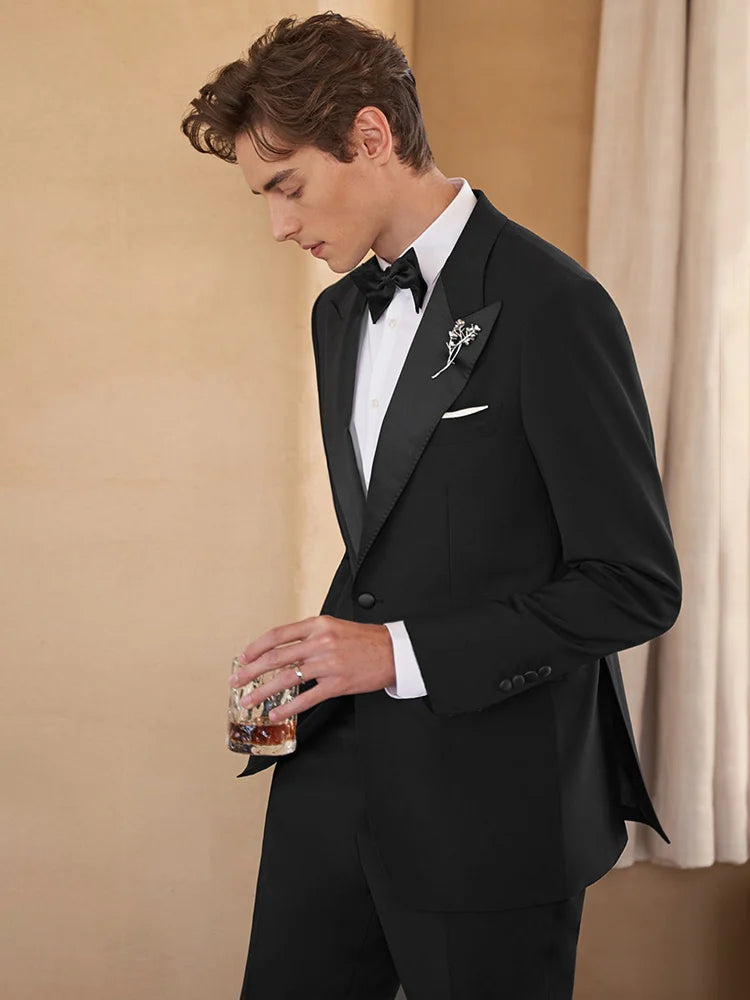 Eleganter Herrenanzug aus 30% Wolle: Schwarzer Slim Fit Ein-Knopf-Blazer für Hochzeiten und Feiern