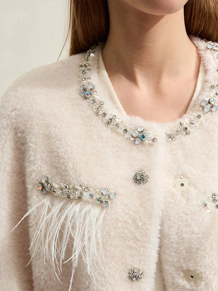 Damen Pelzmantel im neuen Luxus-Stil mit Rundhalsausschnitt und Taschen