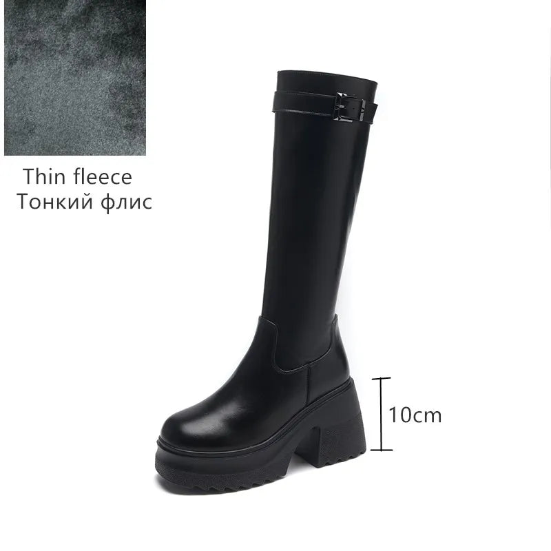 Damen Lange Stiefel im modischen Stil mit 10 cm hoher Plattform