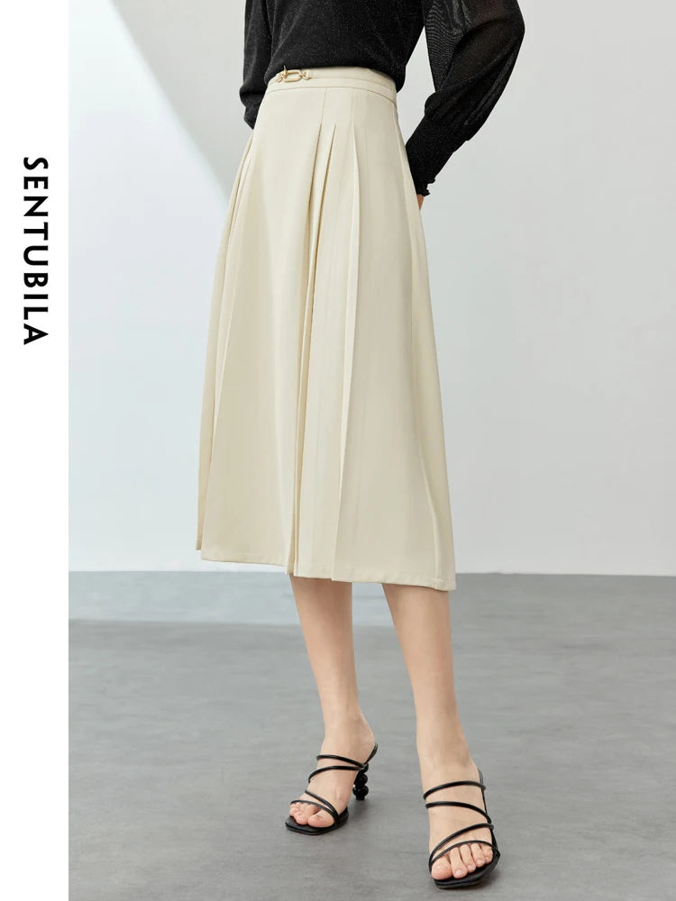 Damen Faltenrock in Schwarz mit hoher Taille im eleganten A-Linien-Stil