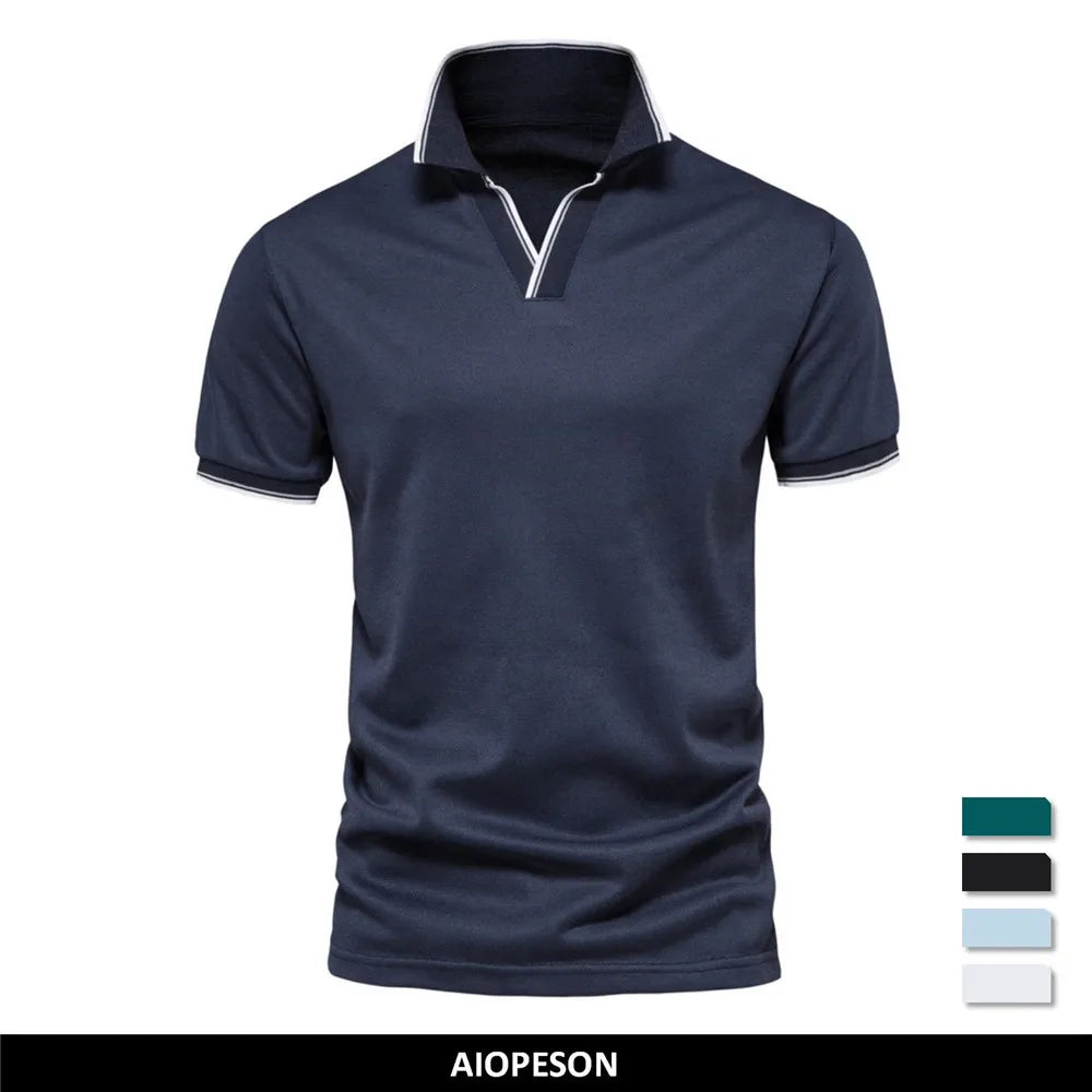 Herren Poloshirt mit V-Ausschnitt im einfarbigen, klassischen Stil