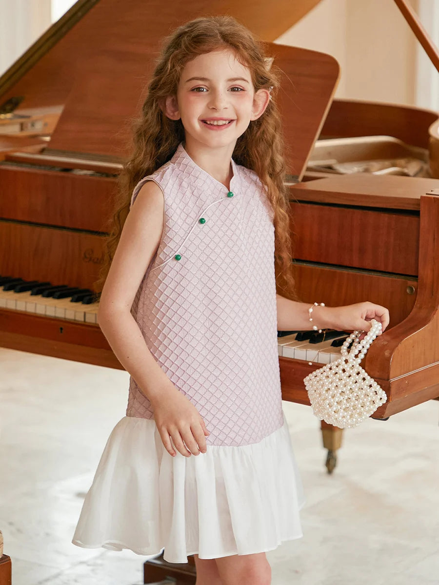 Beiges Prinzessinnen-Kleid für Mädchen mit kurzen Ärmeln – ideal für Hochzeiten und Geburtstage, Größe 110-170 cm