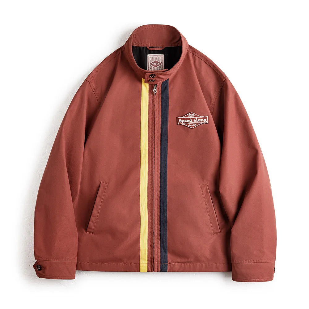 Herren Rennjacke Retro 60er Jahre Stehkragen Reißverschluss Sportlich Lässig