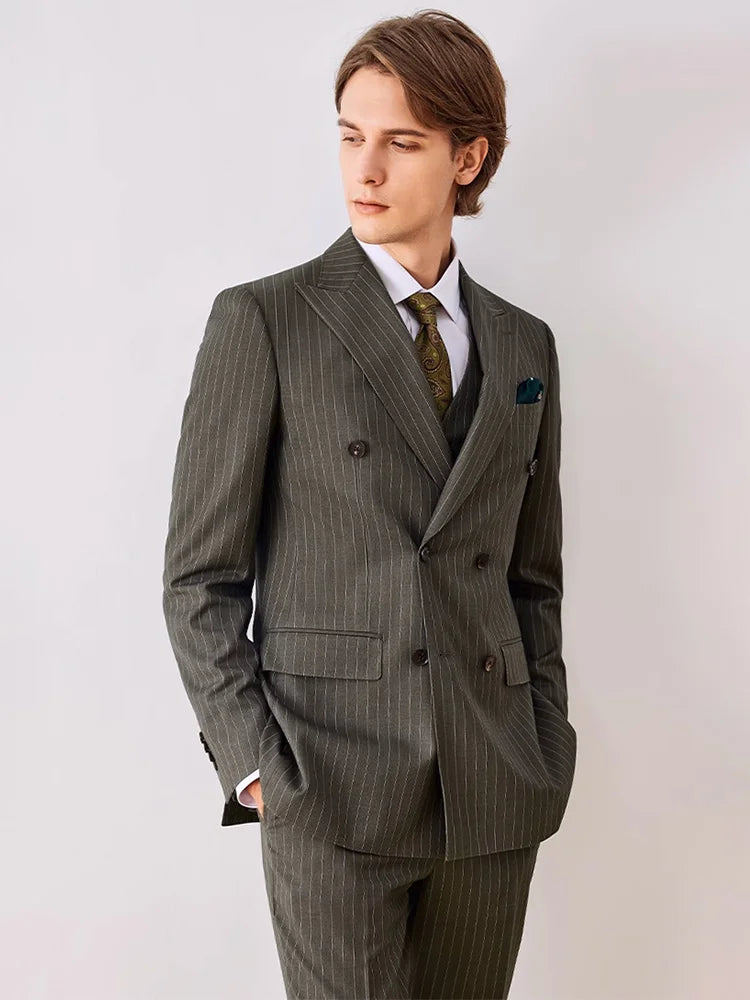 Herren Anzugset: Grüner Nadelstreifen, Slim Fit, Doppelreiher – Eleganz für Hochzeit & Business