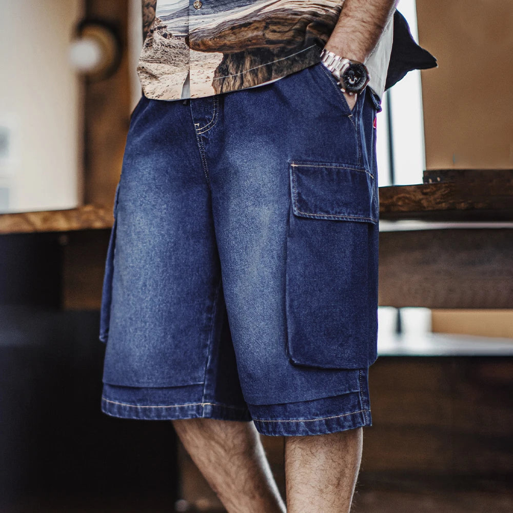 Herren Denim Shorts im Vintage-Stil mit losser Passform und elastischer Taille