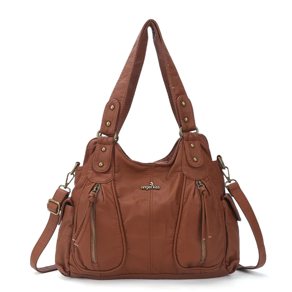 Damen-Handtasche aus PU-Leder Großes Crossbody-Design Vintage-Stil mit Reißverschluss Innenfach