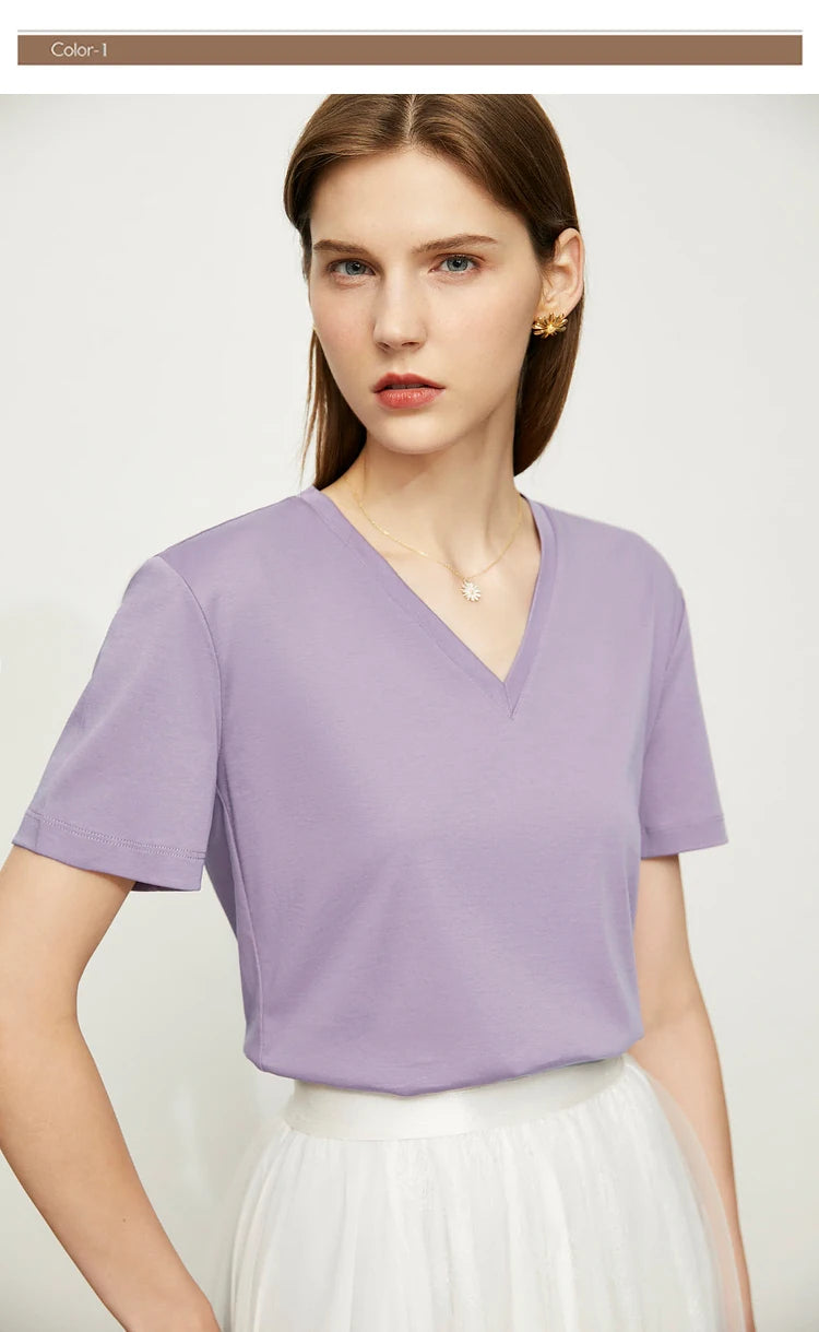 Damen Tops im Minimalismus-Stil mit V-Ausschnitt und kurzen Ärmeln