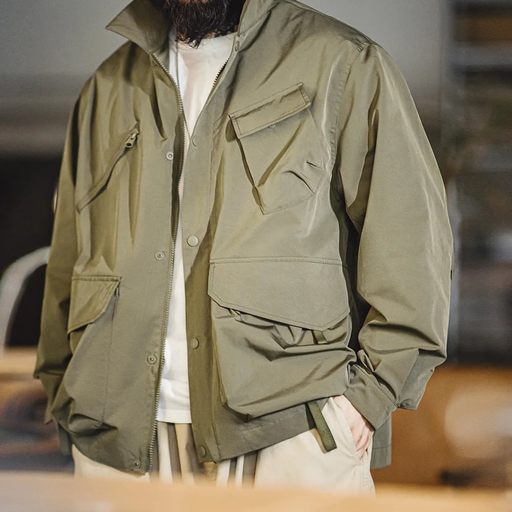 Herren Jacke Urban Outdoor Große Taschen Grüne Lässige Revers Jacke