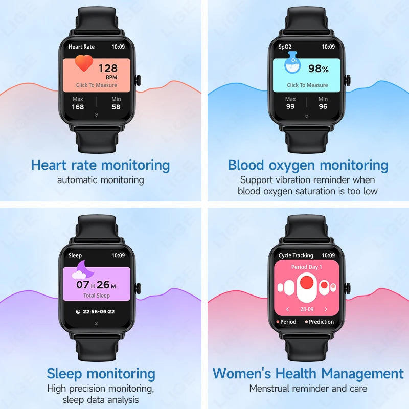 LIGE Bluetooth Anruf SOS Smart Uhr männer Sport Fitness Herz Rate Monitor IP68 Wasserdicht Neue Smartwatch Für Android IOS 2025