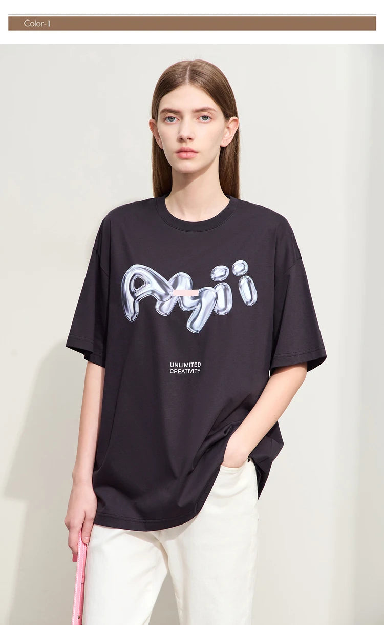 Damen T-Shirts im lässigen Stil mit O-Ausschnitt und modischem Druck