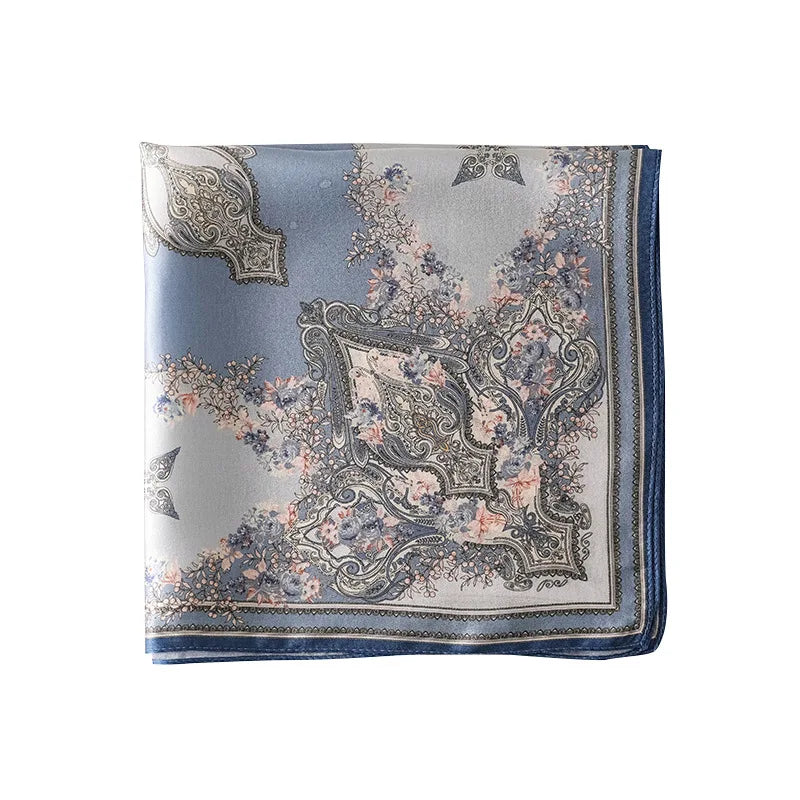 Damen Seidensatin Schal quadratisch Blumenprint Kopftuch Bandana Hijab B