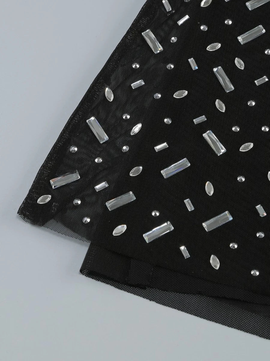 Luxuriöse Damenjacke mit Perlenbesatz und Patchwork-Design – Langarm und Reverskragen