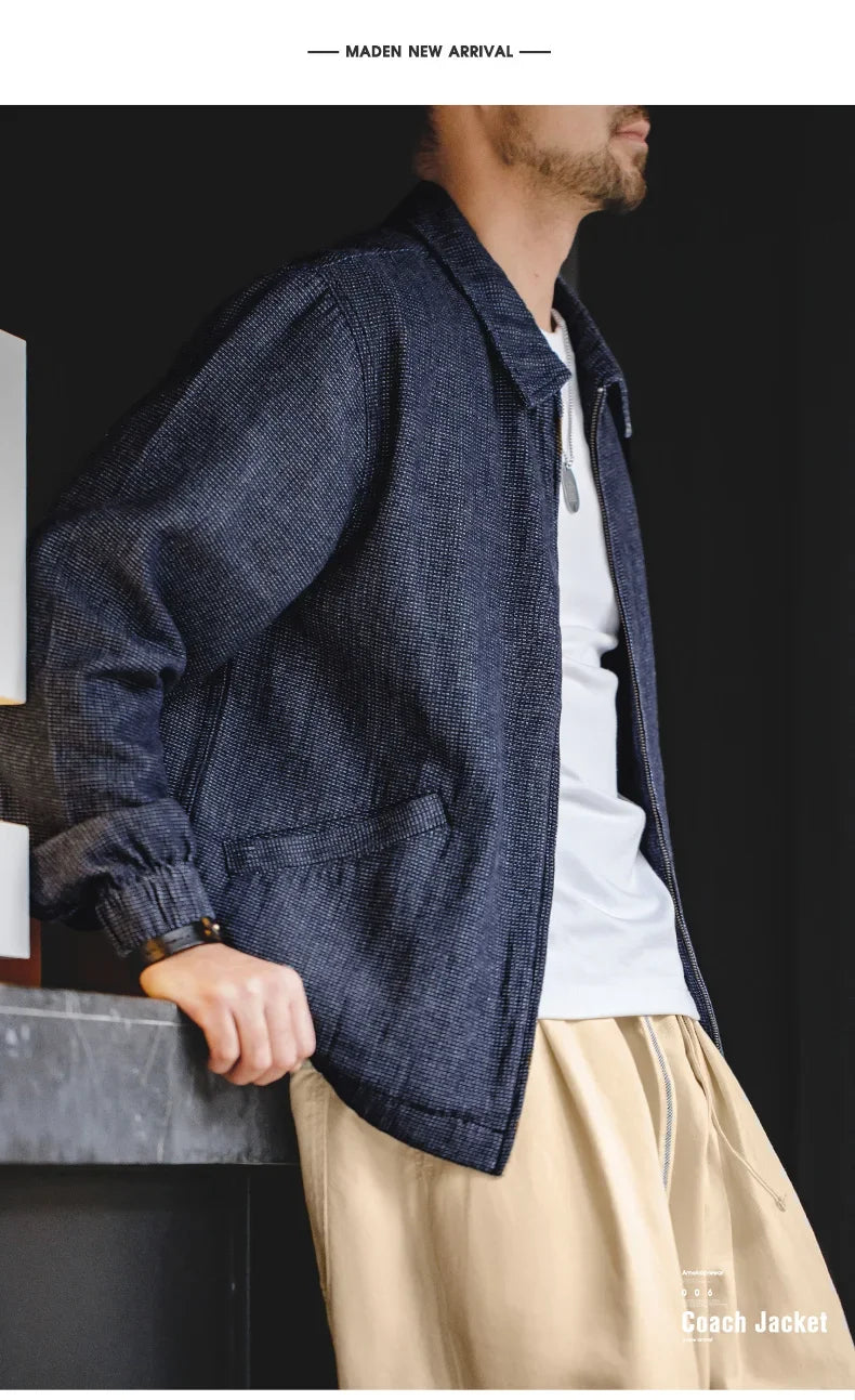 Herren Vintage-Jeansjacke Lockere Passform Revers-Reißverschlussjacke Kurze Blaue Mäntel