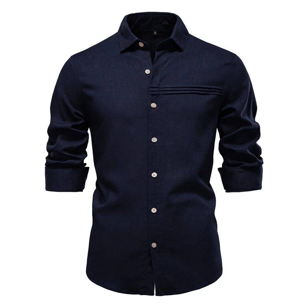 Herren Langarmhemd aus einfarbigem Leinen mit lässigem Button-Down-Kragen