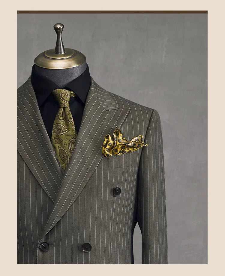 Herren Anzugset: Grüner Nadelstreifen, Slim Fit, Doppelreiher – Eleganz für Hochzeit & Business