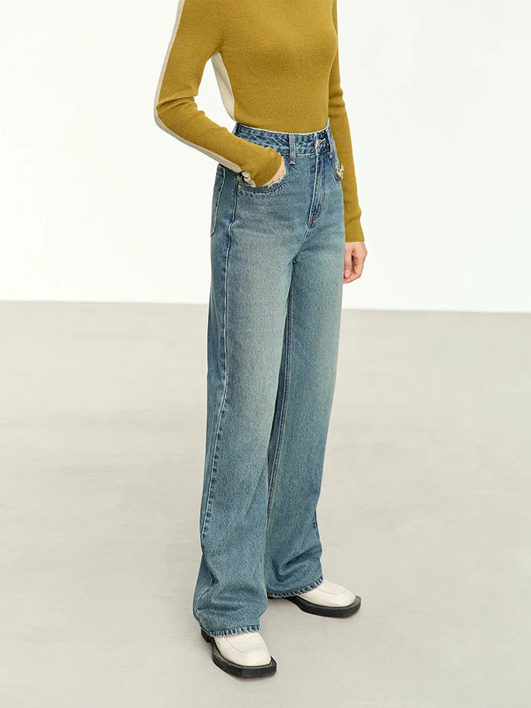 Damen Baggy Jeans im Retro-Stil mit Taschen für das Büro