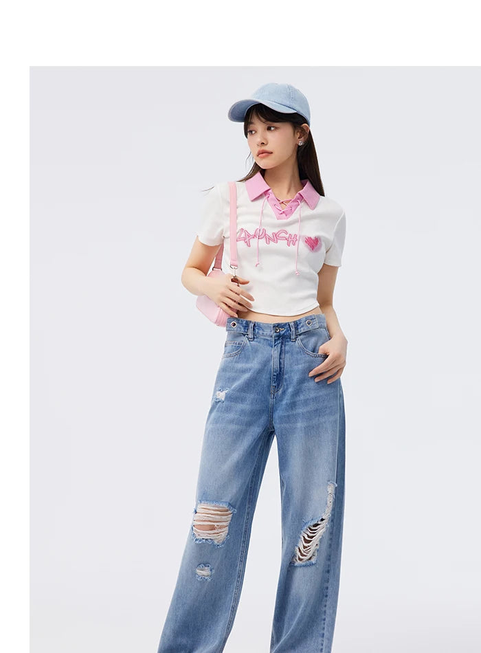 Semir Polo Shirt Frauen Kurzarm Frühling bestickt süß cool Retro Sommer T-Shirt neue Kontrast farbe enges Polo-Shirt