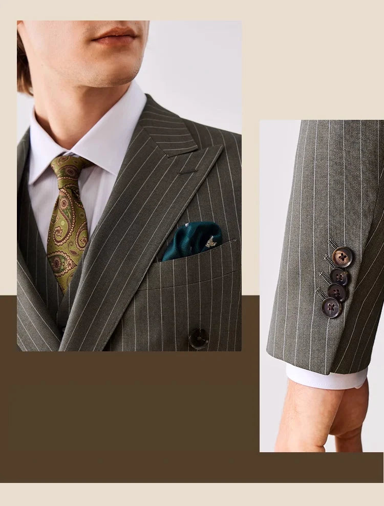 Herren Anzugset: Grüner Nadelstreifen, Slim Fit, Doppelreiher – Eleganz für Hochzeit & Business