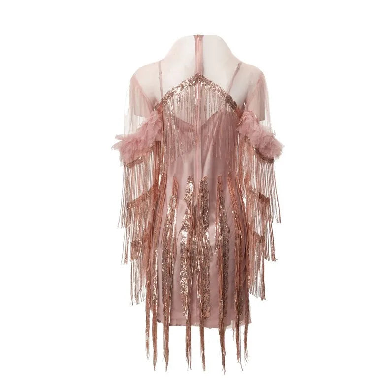 Ärmelloses A-Linien-Kleid mit Rückenausschnitt und Applikationen – femininer Look mit eckigem Ausschnitt und hohem Bund