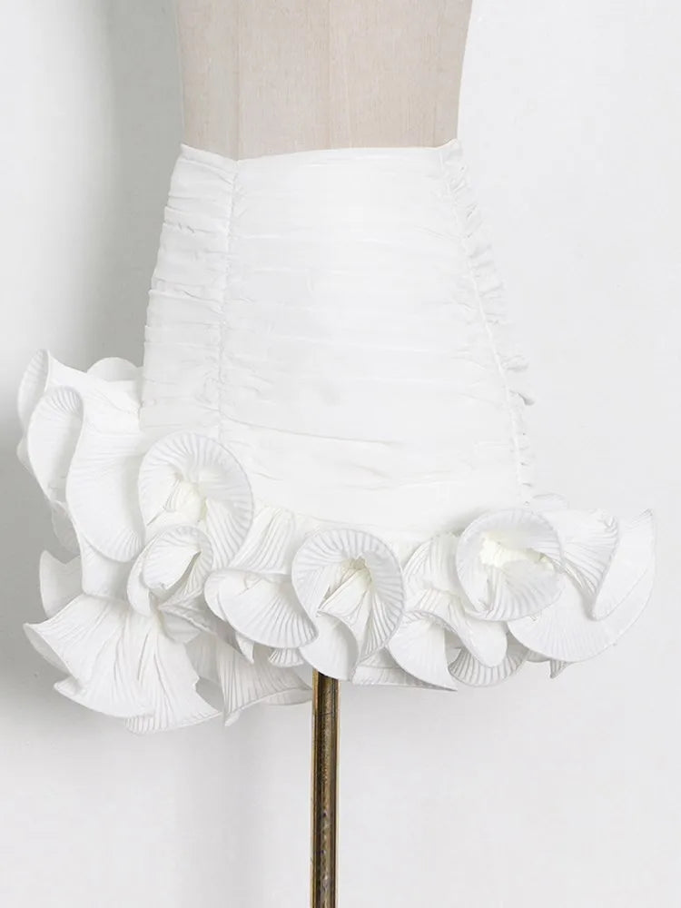 Schulterfreies ärmelloses Minikleid mit 3D-Blumen und Patchwork-Design für Damen – figurbetont und elegant
