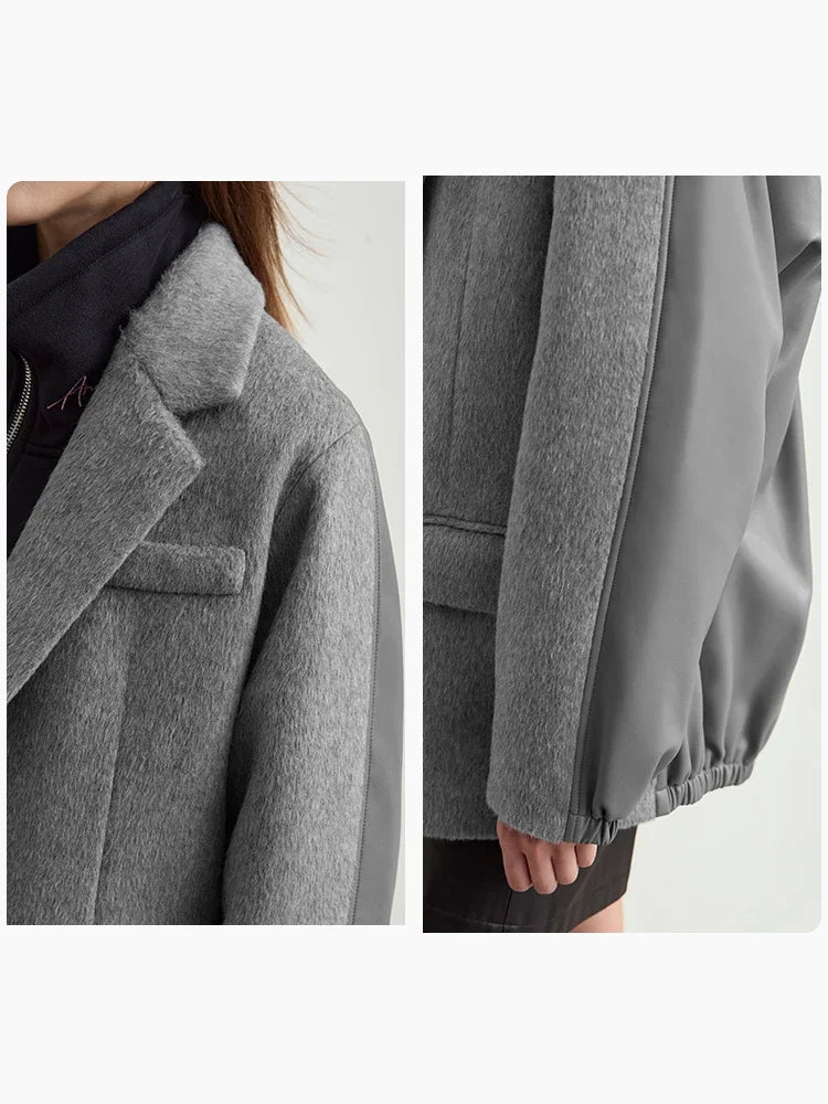 Damen Wollmantel im Minimalismus-Stil mit Knopf und verstärkter Dekoration