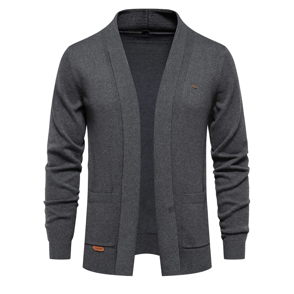 Herren Baumwoll-Cardigan mit Elastan, Casual, Dick, Turn-Down-Kragen