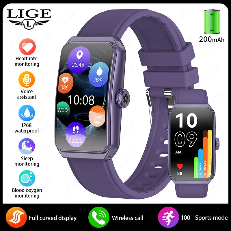 LIGE 1,47" 3D gebogener Bildschirm BT Anruf Musik Smart Watch IP68 wasserdicht Herzfrequenz Blutsauerstoff Frauen Smartwatch 100+ Zifferblatt