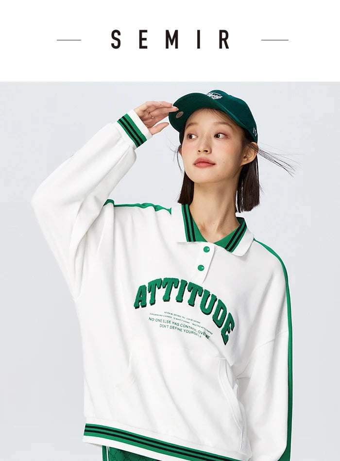 Semir POLO Shirt Frauen Oversize Brief Kontrast Farbe 2025, Frühjahr Neue Shirt Weibliches Hemd Tops