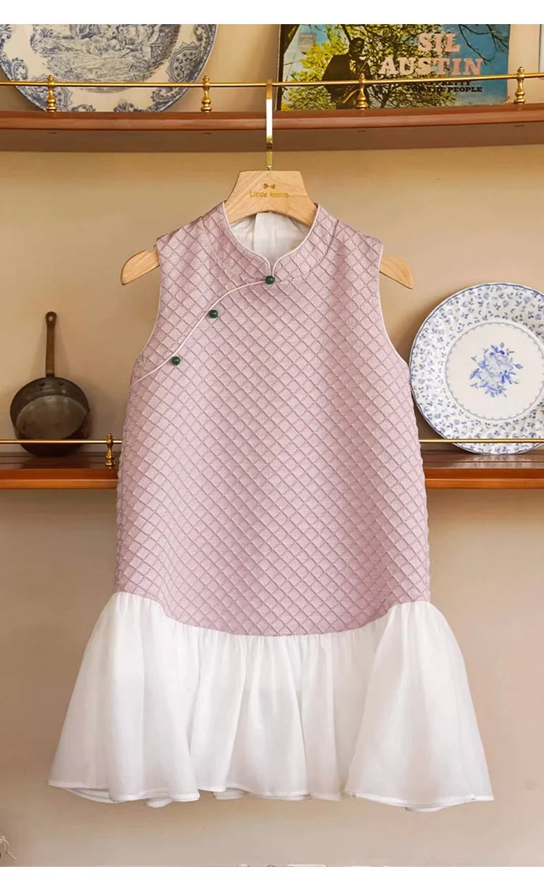 Beiges Prinzessinnen-Kleid für Mädchen mit kurzen Ärmeln – ideal für Hochzeiten und Geburtstage, Größe 110-170 cm