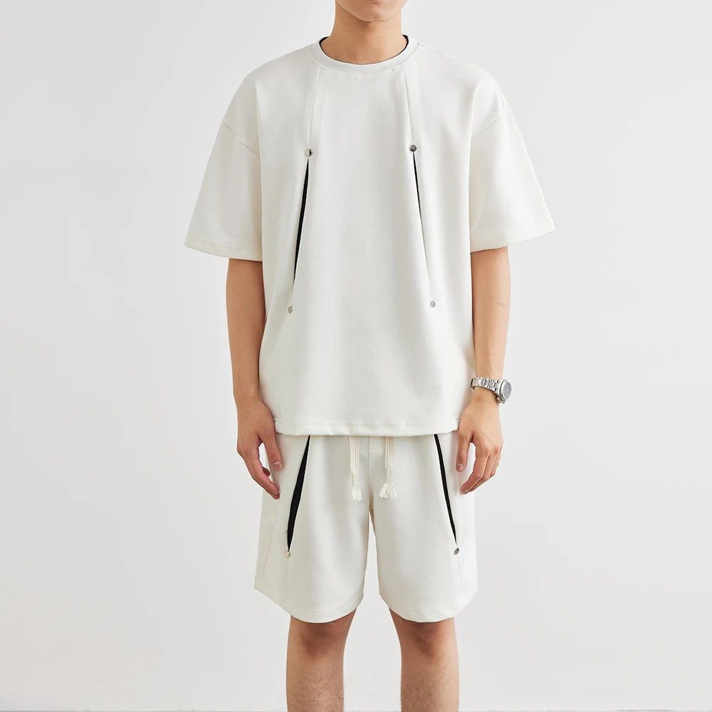 Herren Kurzarm T-Shirt Set mit elastischer Taille und praktischen Taschen