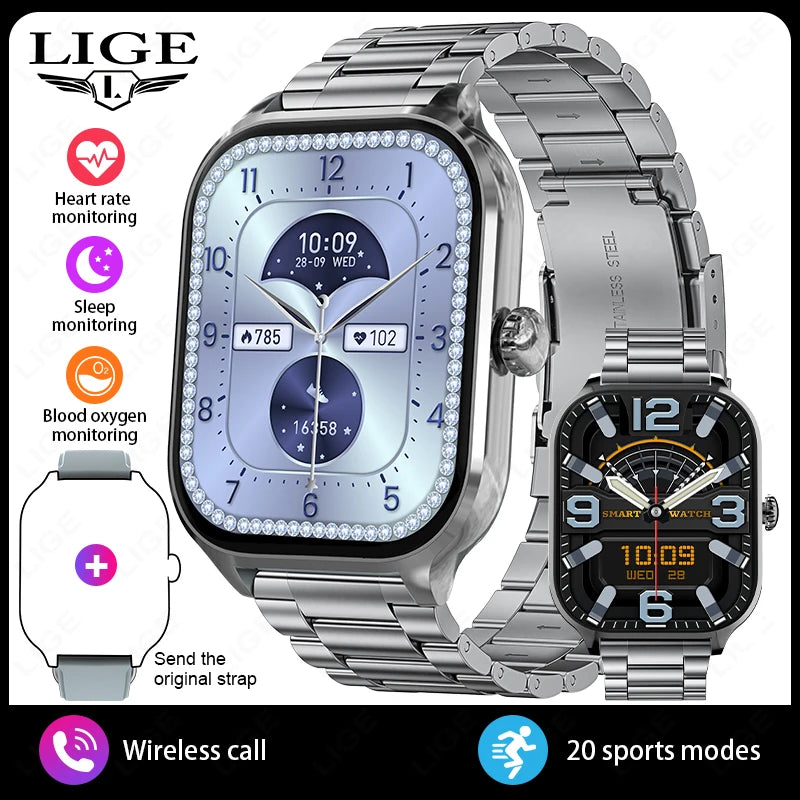 LIGE Smart Watch 2,01" HD-Bildschirm Bluetooth Sprachanruf Multi-Sportmodi Herzfrequenz-Schlafüberwachung Smartwatch für Männer Frauen