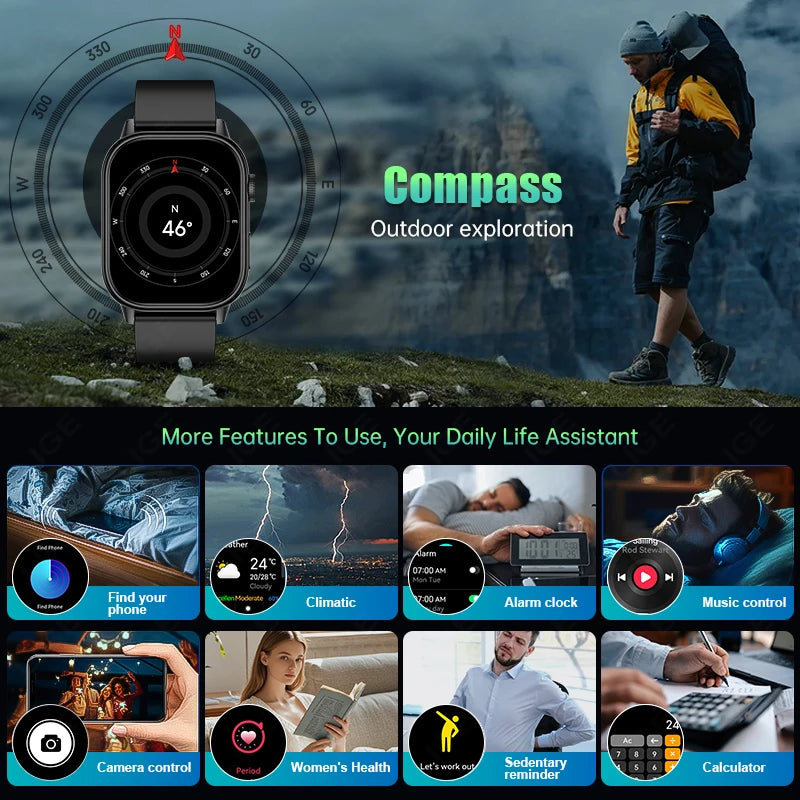 Männer GPS Smart Uhr mit 2,01 Zoll HD Bildschirm und Herzfrequenzmesser