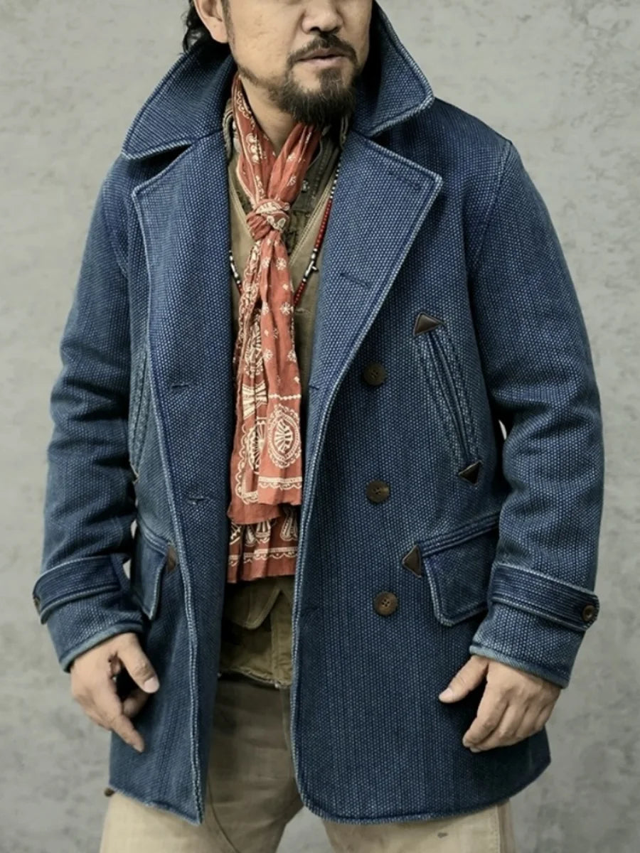 Herren Erbsenmantel im Vintage-Stil aus dicker Baumwolle für Herbst und Winter
