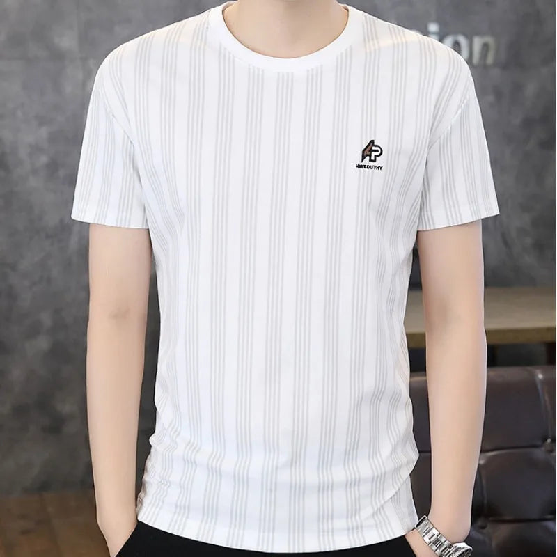 Herren Gestreiftes T-Shirt mit lässigem Rundhals und kurzen Ärmeln