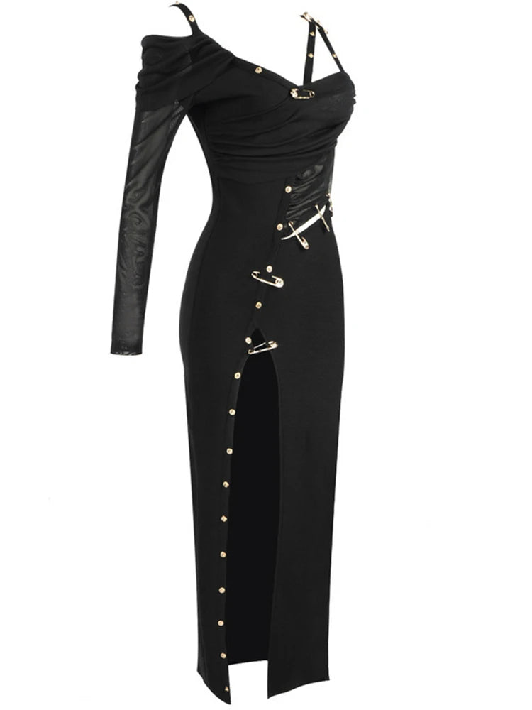Elegantes Damen-Tunikakleid mit V-Ausschnitt, langen Ärmeln und Perlen-Patchwork-Design – figurbetont und modisch.