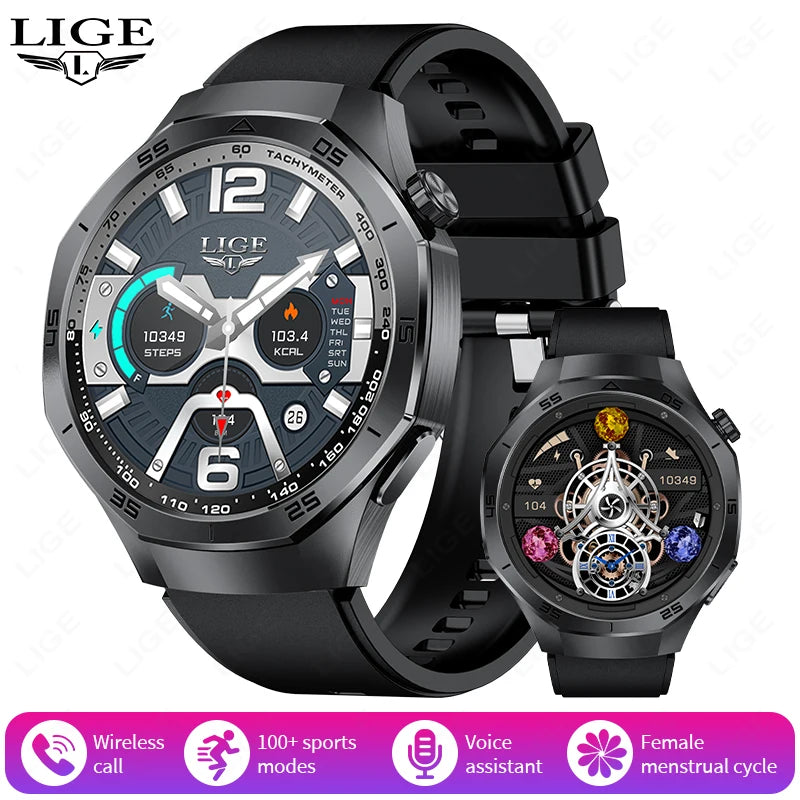 LIGE Smartwatch Outdoor Sport Männer 360*360 HD Display Gesundheit Überwachung Wasserdichte Herzfrequenz BT Anruf Smart Uhr Für Android IOS