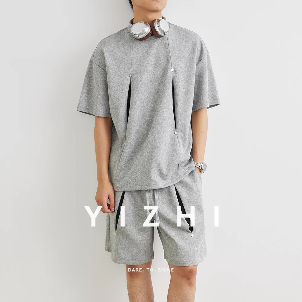 Herren Kurzarm T-Shirt Set mit elastischer Taille und praktischen Taschen