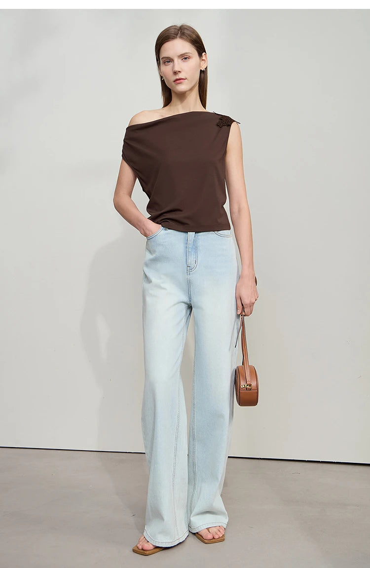 Damen Casual-T-Shirt im minimalistischen Stil mit Swing-Kragen und ärmellos