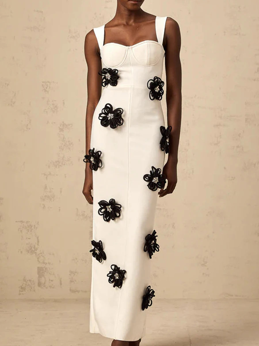 Asymmetrisches ärmelloses Damenkleid mit Rundhalsausschnitt und Stickerei – hohles Design und figurbetontes High-Waist-Design